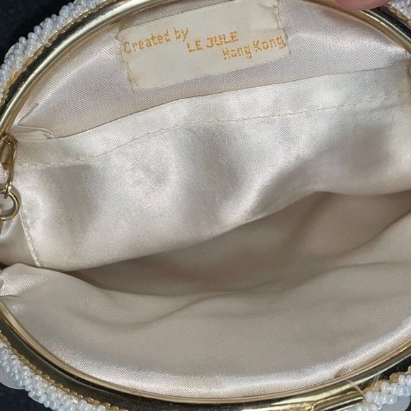 Antique white beaded sequin & pearl evening purse Le Jule - Picture 7 of 16
